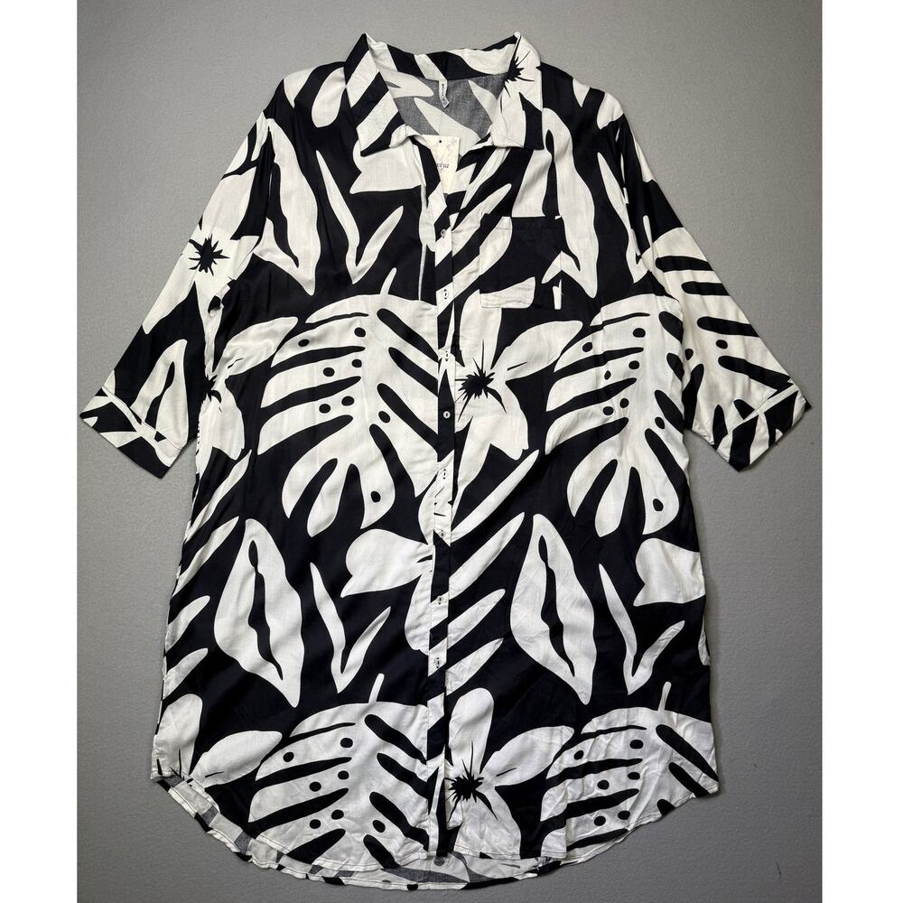 Raviya Plus Size Printed Button-Down MIDI Cover-up Dress Navy/white 3X $58